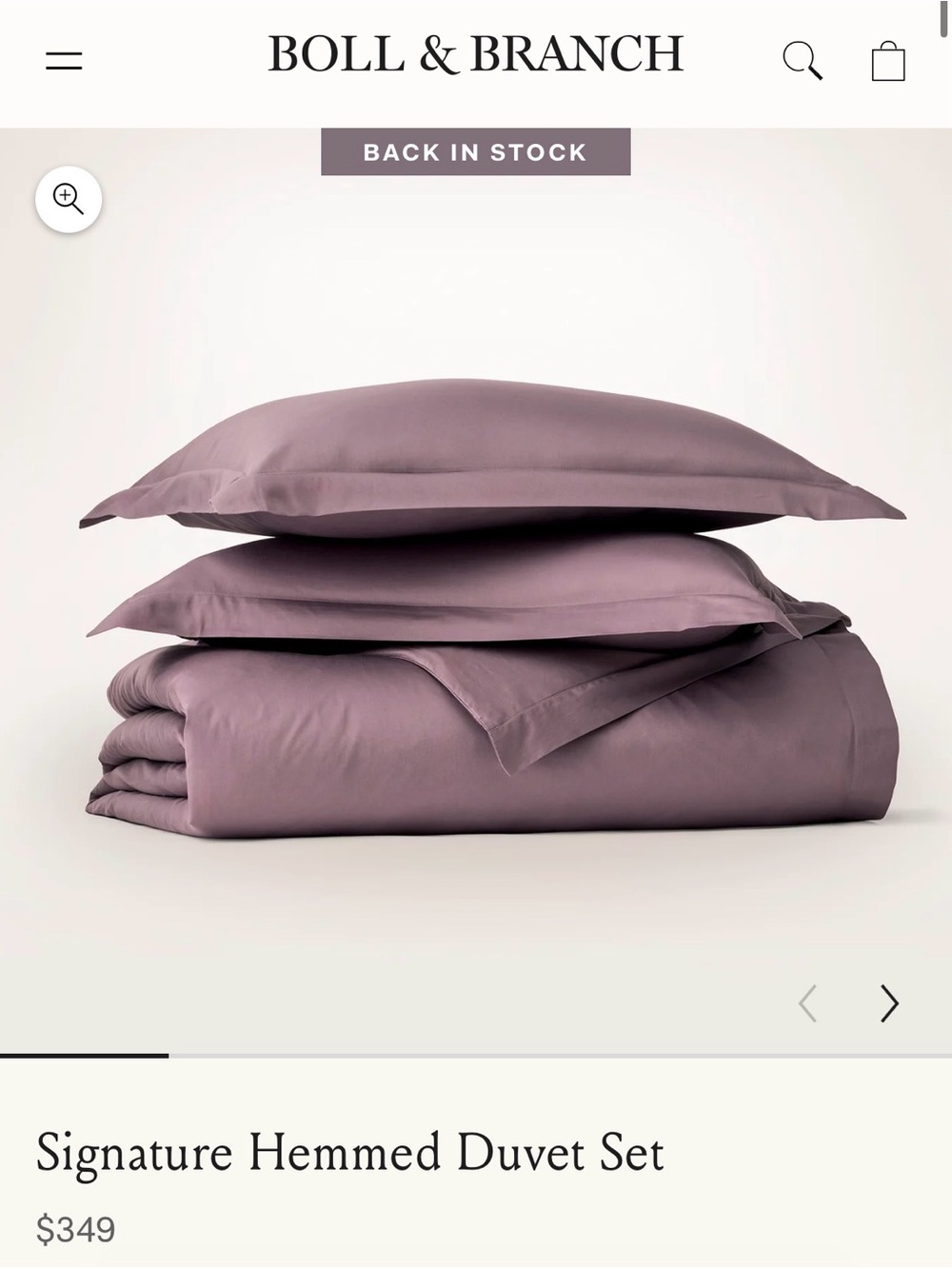 Signature Hemmed Duvet Set — Plum F/Q NWT by Boll & Branch